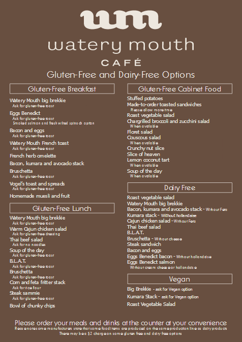 Gluten Free, Dairy Free, Vegan: Our Menu Is Always Expanding - Watery